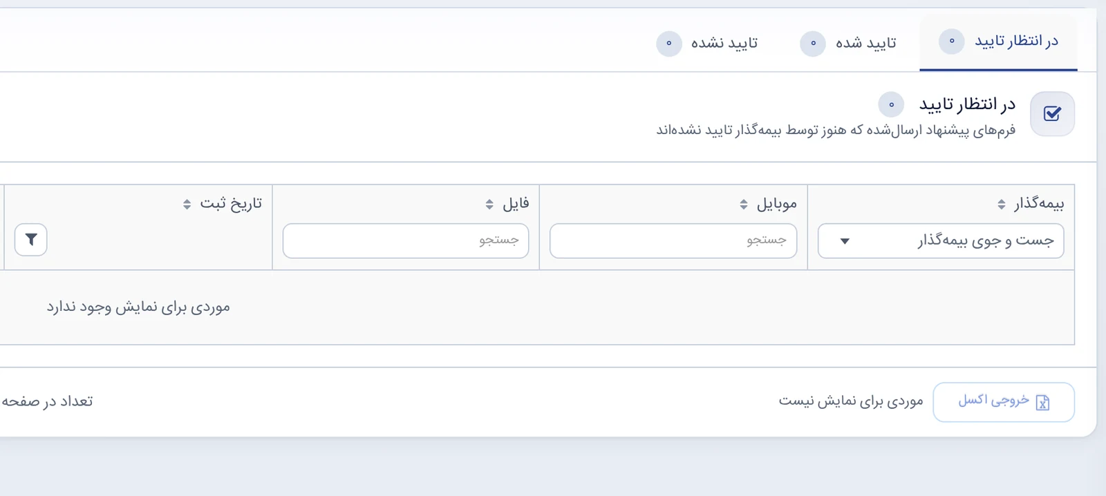 پیگیری وضعیت فرم‌های پیشنهاد در سه تب در انتظار تایید، تایید شده و تایید نشده